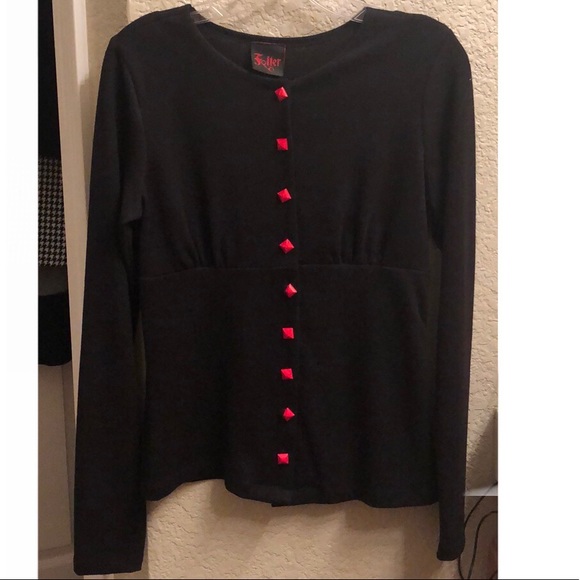 New Black Buttondown Sweater with Red Lace/buttons - Picture 5 of 8